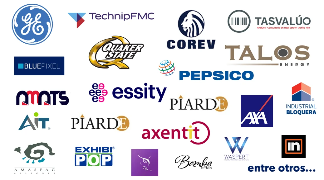 Clientes de Laura de la Peña: GE, TechnipFMC, PepsiCo, AXA, Quaker State, Essity, Talos Energy, COREV, Tasvalúo, entre otros